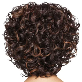  Короткие вьющиеся парики из синтетических волос для женщин Натуральный свободный кудрявый пушистый мягкий косплей Черный парик с челкой Термостойкий - Изображение 2  