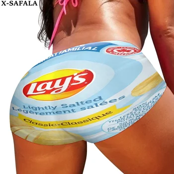 Funny Lays Картофельные чипсы 3D-печать Сексуальные байкерские шорты Женские шорты Мини Тонкие шорты Летние шорты для йоги с высокой талией Спортивные на открытом воздухе-3 - Изображение 2  