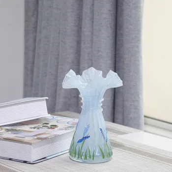 Стеклянная ваза ручной работы с маленькой юбкой с волнистым ртом, капля воды, цветочная корзина, украшение с ручной росписью, домашний рабочий стол - Изображение 2  