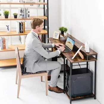 компьютерный стол с полками для хранения / 23,2-дюймовый лоток для клавиатуры / подставка для монитора Рабочий стол для домашнего офиса (46,5x19 дюймов Rustic Brown) Комната - Изображение 2  