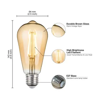  Винтажные светодиодные лампы Эдисона 6 Вт E27 База с регулируемой яркостью ST64 Антикварная люстра Золотая светодиодная потолочная лампа Светильник для гостиной - Изображение 2  