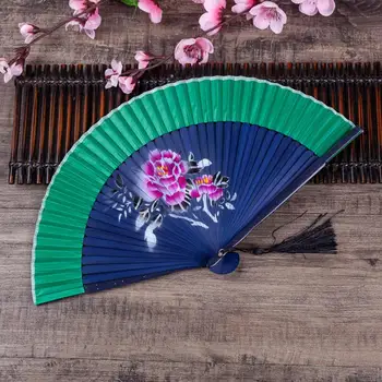 Прочный складной веер в китайском стиле с ручной росписью цветка с кисточкой портативный летний ручной веер для танцев для горячего - Изображение 2  
