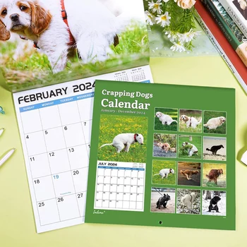 2024 Настенный календарь - Календарь на 2024 год, январь 2024 - декабрь 2024, 12 Ежемесячный календарь какающих собак на 2024 год, Забавные подарки - Изображение 2  