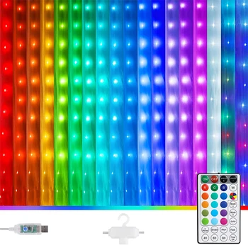 300 Светодиодный оконный занавес Fairy Lights RGB Изменение цвета ПВХ Fairy Light с дистанционным питанием от USB Огни-сосульки для свадебного декора - Изображение 2  