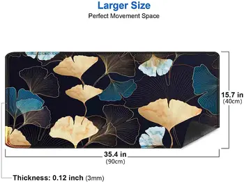 Большой игровой коврик для мыши 35,4x15,7 дюйма Big Golden Line Floral Mouse Pad XL Computer Mousepad - Темные разноцветные листья гинкго - Изображение 2  