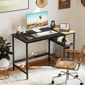 CubiCubi Компьютерный стол для домашнего офиса, 55-дюймовый небольшой письменный стол для учебы с полками для хранения, современный простой стол для ПК - Изображение 2  