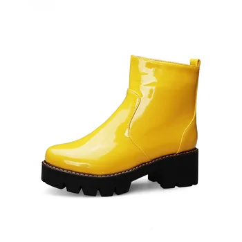 Мода Панк платформа Мартин сапоги мода фиолетовый желтый черный Лакированные ботильоны Толстый каблук женская обувь 39 botas mujer - Изображение 2  