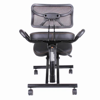A, Эргономичный коленный стул со спинкой и ручкой Офисный стул на коленях Эргономичная осанка Кожаный черный стул с колесиком - Изображение 2  