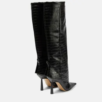 2023 осень зима новая мода минималистичный стиль коленные сапоги для женщин остроконечные слипоны на шпильке каблуки высокие каблуки большой размер 43 - Изображение 2  