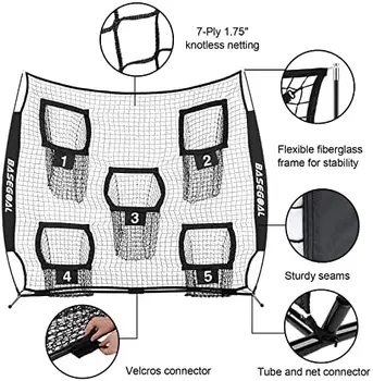 x 8-футовые футбольные сетки для бросков, футбольная мишень, оборудование для тренировок квотербеков с 5 целевыми карманами для улучшения футбольного счета - Изображение 2  