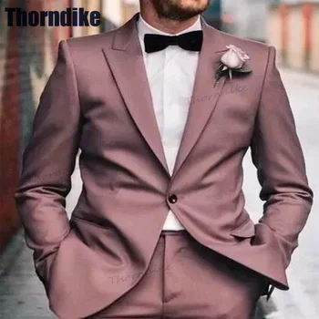 Thorndike Высококачественный мужской костюм 2 шт. пальто брюки свадебный жених смокинг деловой костюм для мужчин terno masculino traje hombre - Изображение 2  