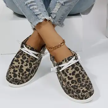 Женские легкие туфли на шнуровке с леопардовым принтом, минималистичные низкие кроссовки, женская обувь - Изображение 2  