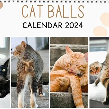 1 шт. Забавный календарь кошек - Забавный подарок - Календарь ягодиц кошек на 2024 год, как показано на рисунке Бумажная кошка- - Кошачьи яички - Белый слон - Изображение 2  
