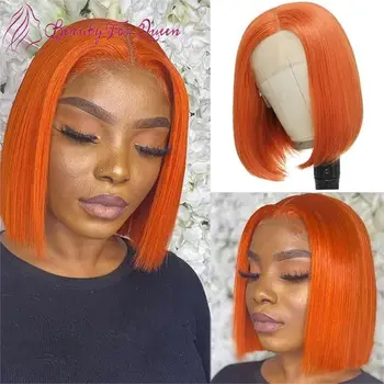  Имбирно-оранжевый кружево спереди Короткие парики боб Хайлайт Бесклеевой парик Человеческие волосы 150% плотности Бразильский кружевной парик Remy Lace - Изображение 2  