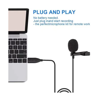 USB Микрофон Петличный 6,6-футовый микрофон ПК Всенаправленный конденсаторный петличный зажим на микрофоне для компьютера, Mac, ноутбука - Изображение 2  