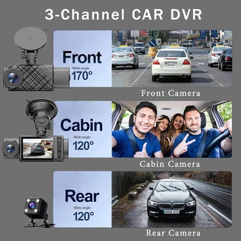 Видеорегистратор 3 Камера для автомобильного видеорегистратора HD 1080P Трехканальный видеорегистратор Видеорегистратор 24-часовой парковочный монитор Камера для автомобиля - Изображение 2  