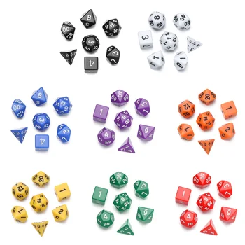 7 шт. Многоцветные кубики Набор многогранных игральных костей с 7 кубиками для игр TRPG DND D4 D6 D8 D10 D12 D20 Игральные кости для карточной математической настольной игры - Изображение 2  