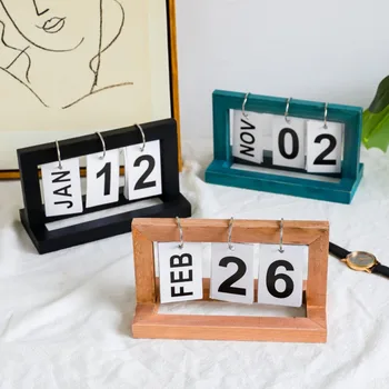 Скандинавский простой стиль Flip Standing Desk Calendar Многоцветный деревянный Украшение для домашнего офиса Страница календаря - Изображение 2  