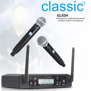 GLXD4 Беспроводной микрофон 2 канала UHF Профессиональный ручной микрофон для сцены Караоке Церковь Встреча Вилка ЕС - Изображение 2  