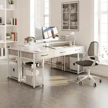 Компьютерный стол ODK с выдвижными ящиками и полками для хранения, 63-дюймовый стол для домашнего офиса с подставкой для монитора, современный письменный стол для работы и учебы - Изображение 2  