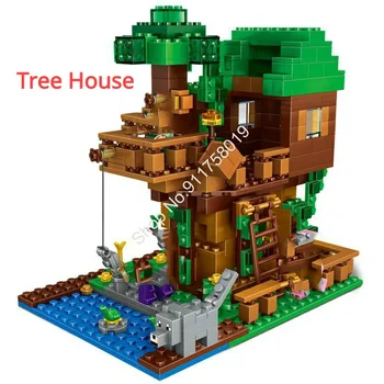 Bandai Tree House Набор небольших строительных блоков с фигурками Стива Совместимость My World Minecraftinglys Наборы Игрушки для детей - Изображение 2  